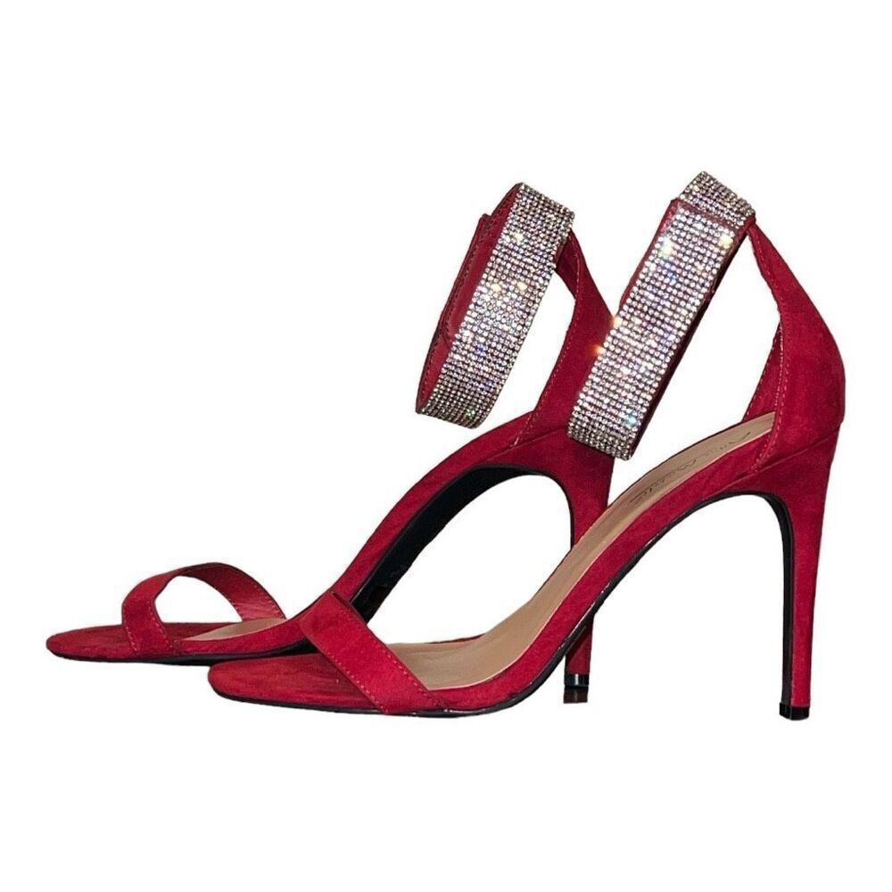 Anne Michelle Red Sandal Heels with Sparkly Ankle Strap - Picture 5 of 6